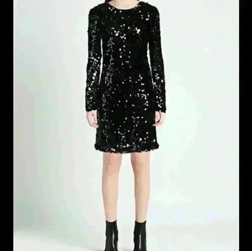 NWNT Revampd sexy party/cocktail long sleeve black wedding sequin mini dress M